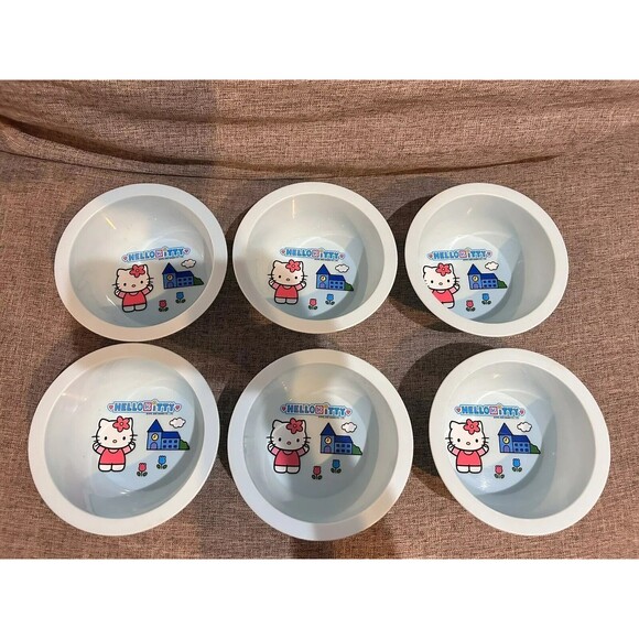 Home Presence Hello Kitty Bowls Set of 6 Light Blue Plastic 2005 - Picture 1 of 4